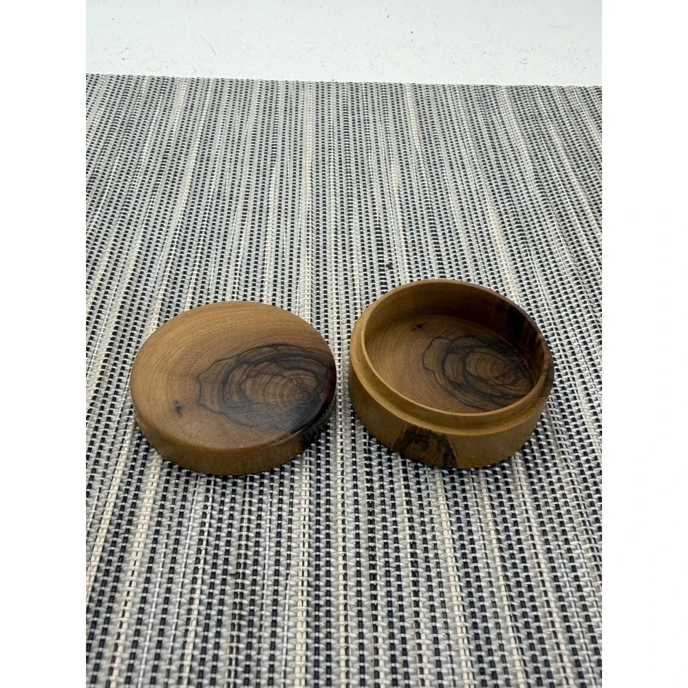 Handcrafted Round Wood Trinket Pill Box Live Edge Small Ring Dish 1.5